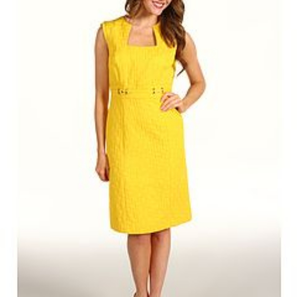 [SOLD] Tahari Yellow Weave Pattern Dress